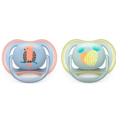 Philips Avent Залъгалки - Ultra Air + Стерил. Кутия (0-6М) Папагал/Ананас --- BebeMama