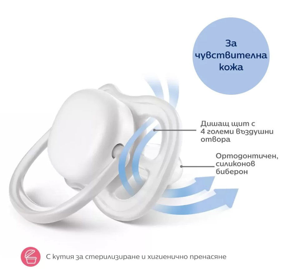 Philips Avent Залъгалки - Ultra Air Animals + Стерил.Кутия (0-6М) Момиче Пингвин/Птица --- BebeMama