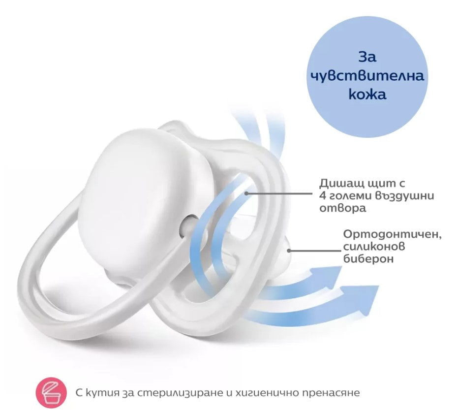 Philips Avent Залъгалки - Ultra Air Animals + Стерил.Кутия (0-6М) Момче Слон/Пингвин --- BebeMama