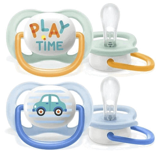 Philips Avent Залъгалки - Ultra Air Happy + Ст. Кутия (0-6М) Микс Надпис/Кола Надпис/Цвете --- BebeMama
