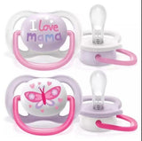 Philips Avent Залъгалки - Ultra Air Happy + Стерил. Кутия (0-6М) Момиче Надпис/Пеперуда --- BebeMama