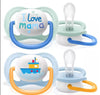 Philips Avent Залъгалки - Ultra Air Happy + Стерил. Кутия (0-6М) Момче Надпис/Лодка --- BebeMama