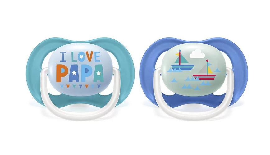 Philips Avent Залъгалки - Ultra Air Happy + Стерил. Кутия (6-18М) Момче Надпис/Лодка --- BebeMama