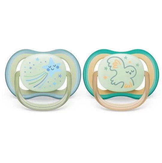 Philips Avent Залъгалки - Ultra Air Night + Стерил. Кутия (0-6М) Звезда/Сова --- BebeMama