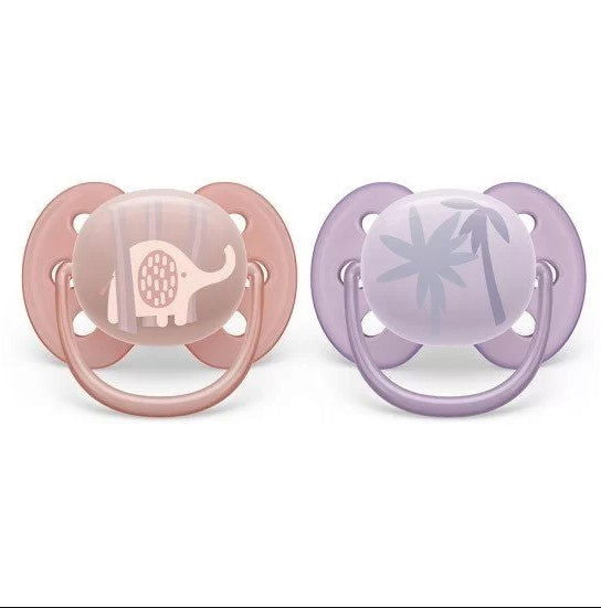 Philips Avent Залъгалки - Ultra Soft + Стерил. Кутия (0-6М) Слонче/Палми - Момиче --- BebeMama