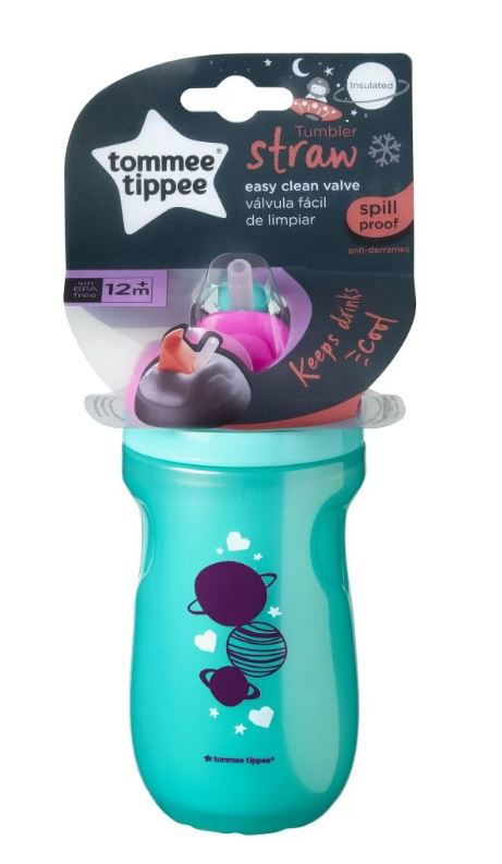 Tommee Tippee Неразливаща Се Термо Чаша Със Сламка 260Мл 12М+ Розов/Тюркоаз --- BebeMama