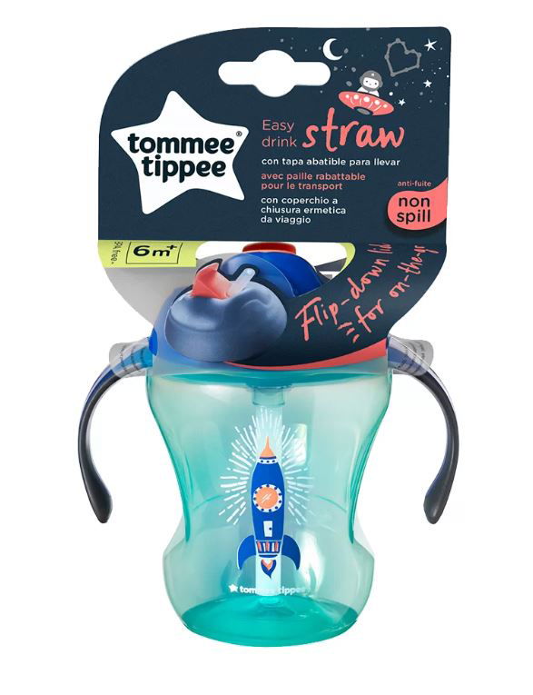 Tommee Tippee Неразливаща Се Чаша Със Сламка 230Мл 6М+ Ракета/Синя --- BebeMama