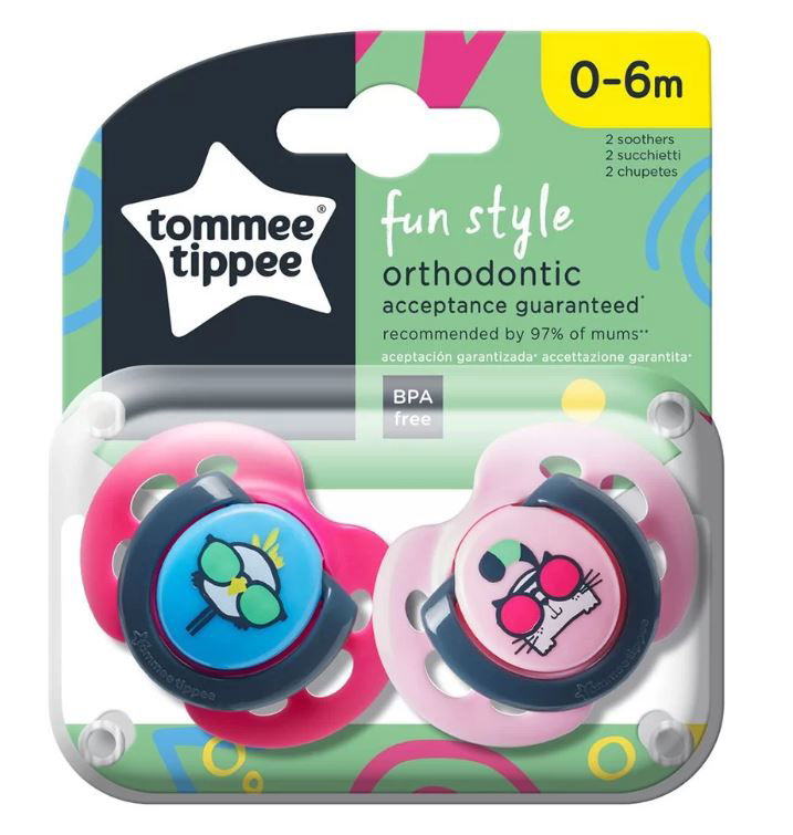Tommee Tippee Ортодонтични Залъгалки - Fun Style 0-6М (2 Бр./Оп) Пиле/Котка --- BebeMama