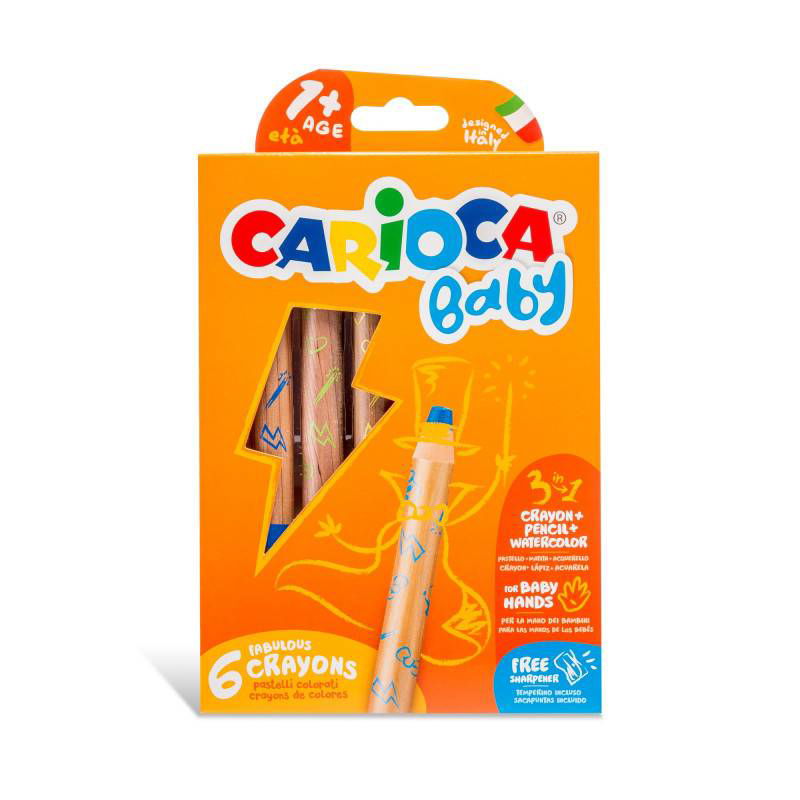 Carioca Baby Моливи 3В1 6 Цвята + Острилка --- BebeMama