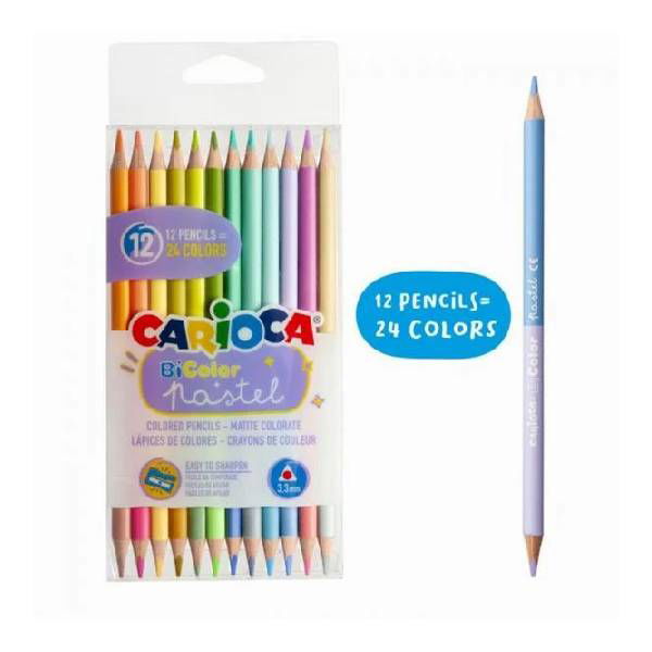 Carioca Pastel Двуцветни Моливи 12Бр. 24 Цвята --- BebeMama