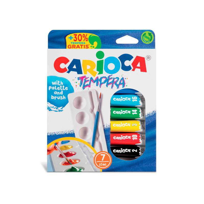 Carioca Tемперни Бои 7X10 Мл С Палитра И Четка --- BebeMama