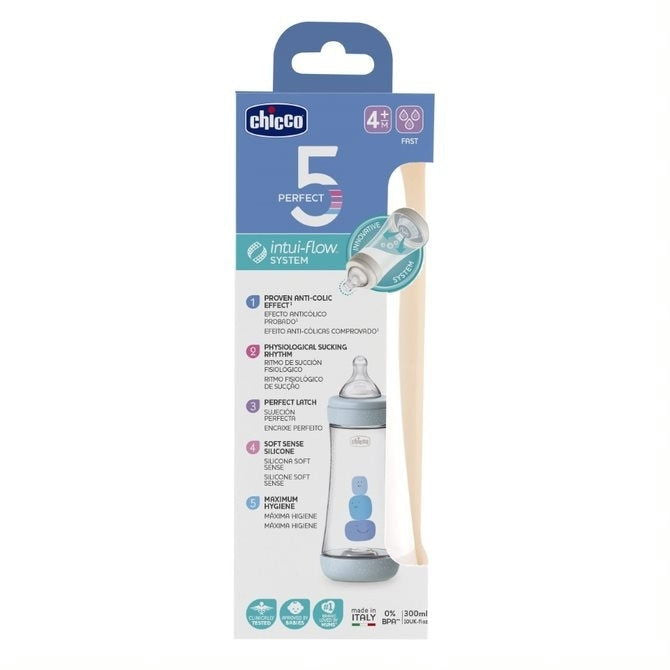 Chicco Perfect5 Шише За Хранене (Pp) 4+ М 300 Мл Синьо --- BebeMama