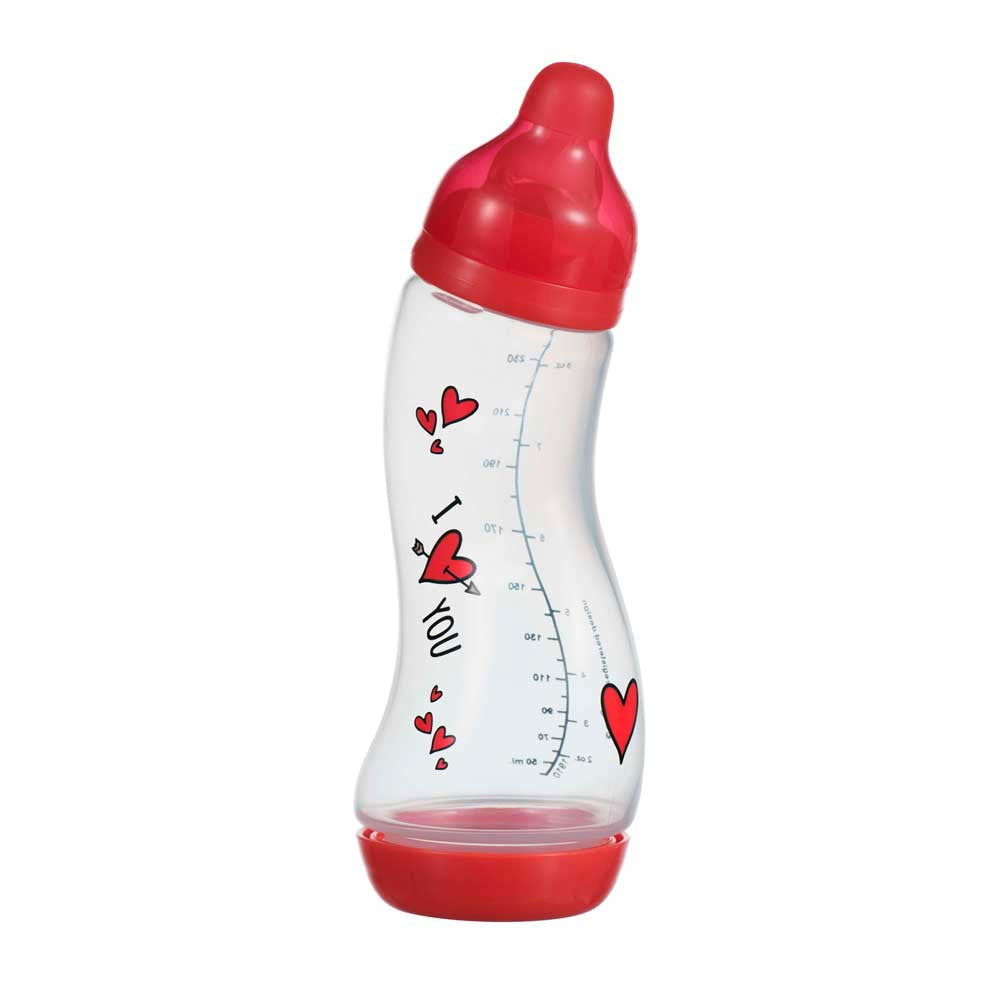 Difrax Natural S-Образна Бутилка I Love 250 Мл - Червен --- BebeMama