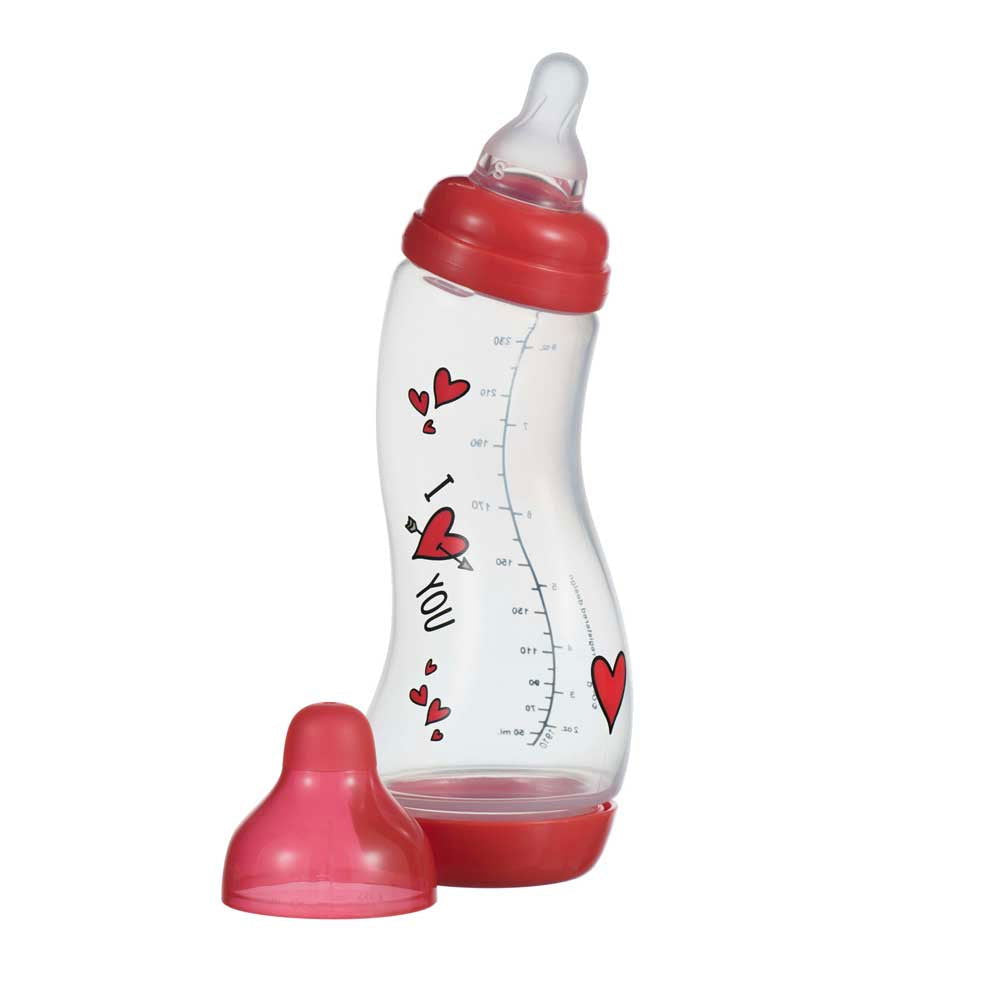 Difrax Natural S-Образна Бутилка I Love 250 Мл - Червен --- BebeMama