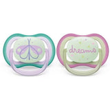 Philips Avent Залъгалки - Ultra Air Night + Стерил. Кутия (0-6М) Пеперуда/Dreams- Лилаво --- BebeMama