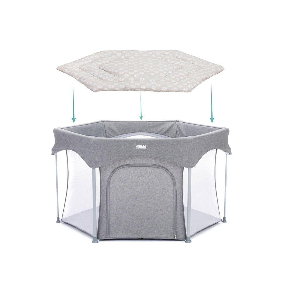 Fillikid Меко Килимче За Сгъваема Кошара За Игра (Ø 124 См) Jersey - Circles Warm Grey --- BebeMama