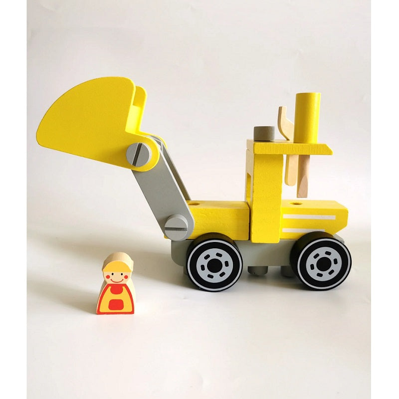Bl-20514 Дървен Булдозер Жълт - Дървени Играчки - Raya toys - BebeMama