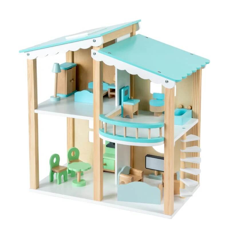 Bl-20133 Дървена Къща За Кукли Син - Дървени Играчки - Raya toys - BebeMama