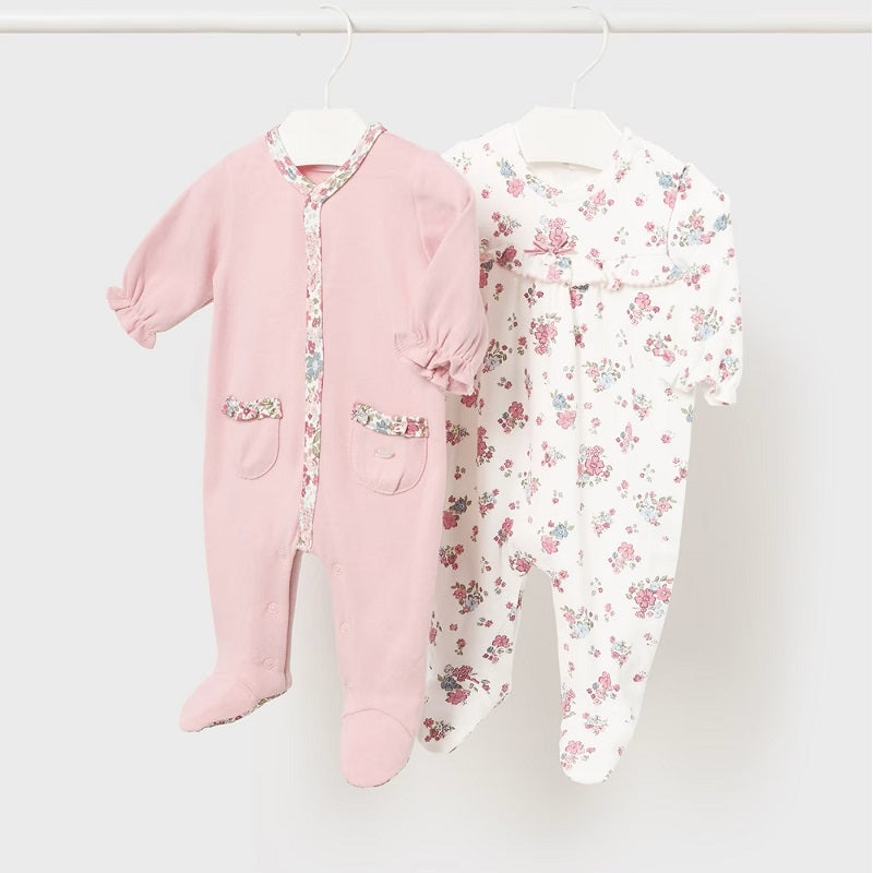 Set de 2 pijamale interlock roz bebeluș 2-4