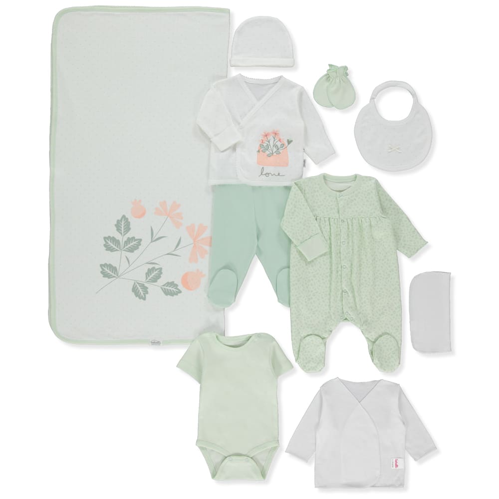 Z933 K-Kt 10 Ch. Litere florale mentă 0-3M/62Cm