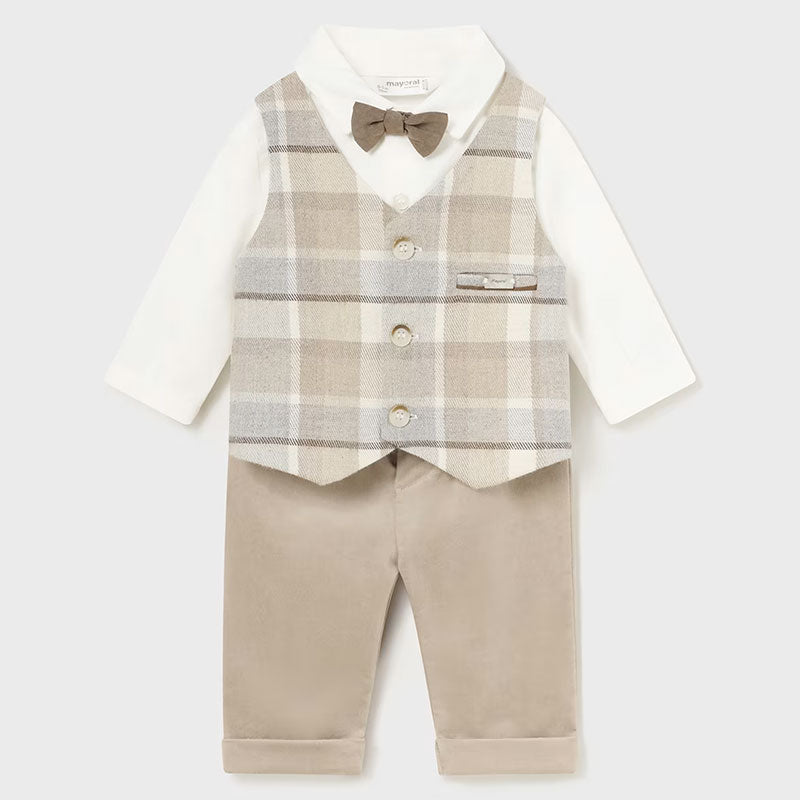 Set Pantaloni Cămașă Vestă Bej 1-2