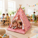 Детска Памучна Палатка Little Stars, Типи, Розова Със Звезди, 100% Памук, С Мека Подложка С Пълнеж, Възглавница И Led Лампички, 120x120x160 См Ginger Home
