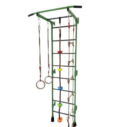 Perete suedez pentru gimnastică pentru copii, metalic, cu accesorii, verde