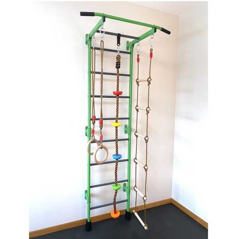 Perete suedez pentru gimnastică pentru copii, metalic, cu accesorii, verde