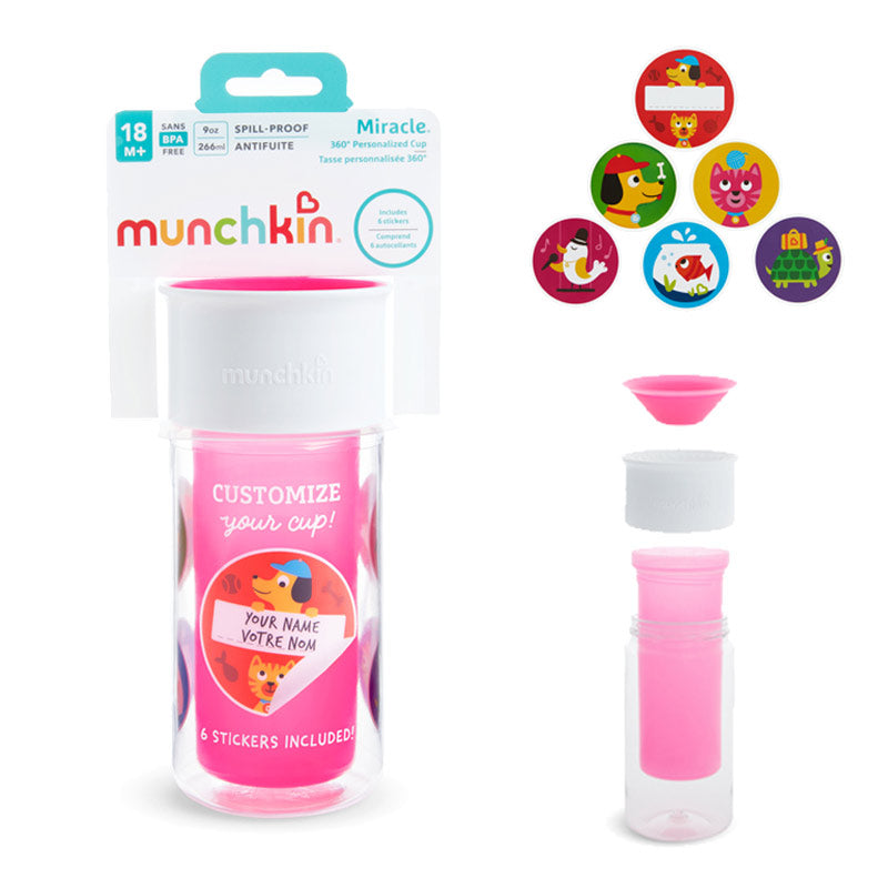 360°-os itatópohár matricákkal, 266 ml, rózsaszín, Munchkin