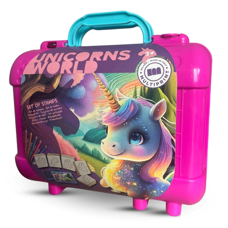 Carcasă creativă „Unicorn magic” cu accesorii de colorat și 5 ștampile