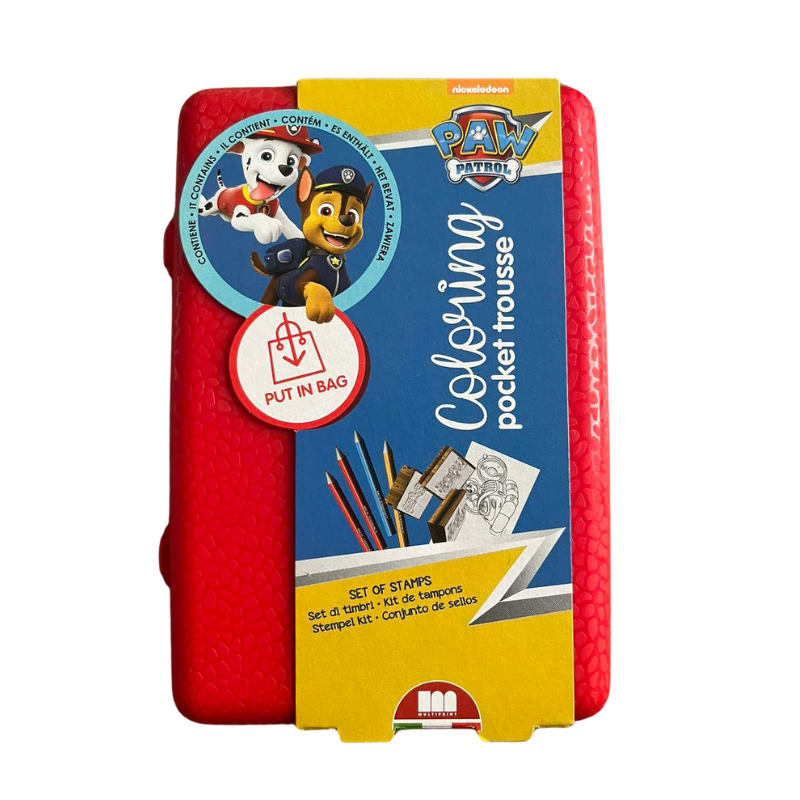 Cutie de depozitare „Patrula Cățelușilor” cu accesorii de colorat și 3 ștampile