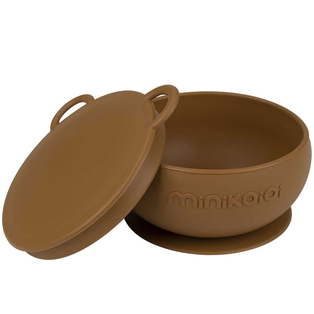 Minikoioi Bowly Силиконова Купа С Вакуум И Капак - Woody Brown --- BebeMama