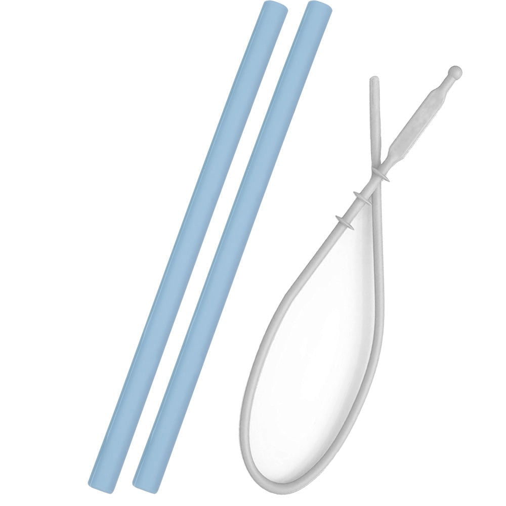 Minikoioi Flexi Straws Силиконови Сламки 2 Бр. - Син И Четка --- BebeMama