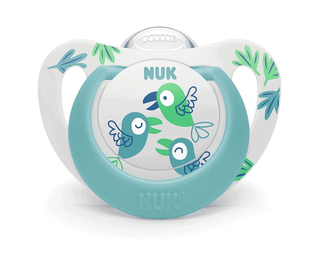 Nuk Биберон Залъгалка Силикон 18-36Мес. 1Бр. Star + Box - Синя С Птички --- BebeMama
