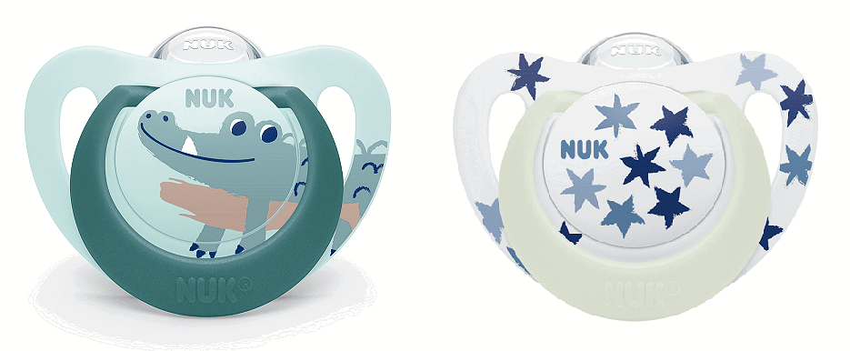 Nuk Биберон Залъгалка Силикон 6-18 Мес. 2Бр Star Night&Day Светеща - Момче --- BebeMama