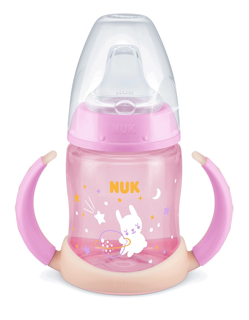 Nuk First Choice Рр Шише За Сок 150Мл. Със Силиконов Накрайник 6-18М. Glow In The Dark - Розов --- BebeMama