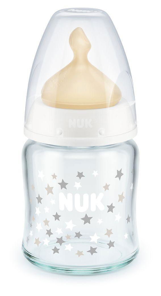 Nuk First Choice Стъклено Шише Temperature Control 120Мл. С Каучуков Биберон За Хранене 0-6Мес. - Бял --- BebeMama