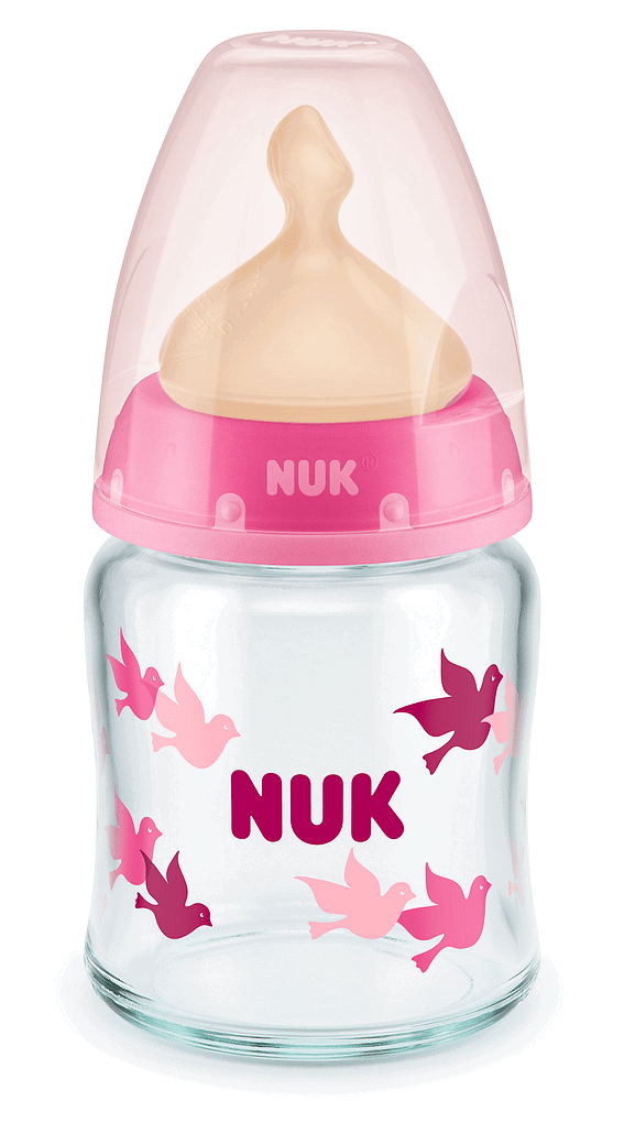 Nuk First Choice Стъклено Шише Temperature Control 120Мл. С Каучуков Биберон За Хранене 0-6Мес. - Розов --- BebeMama