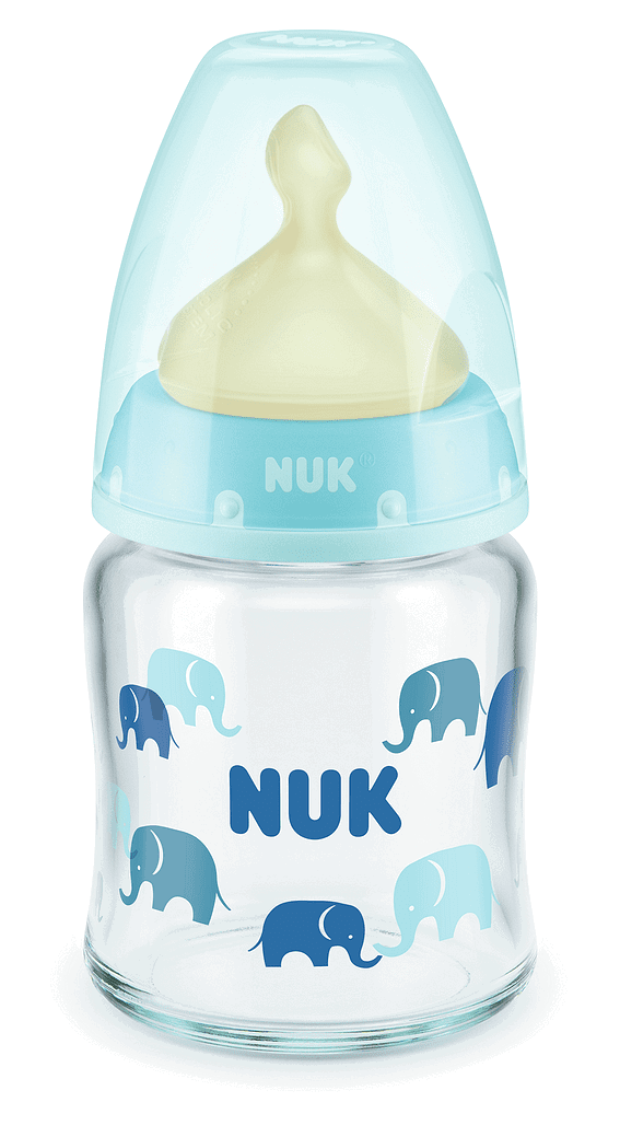 Nuk First Choice Стъклено Шише Temperature Control 120Мл. С Каучуков Биберон За Хранене 0-6Мес. - Син --- BebeMama