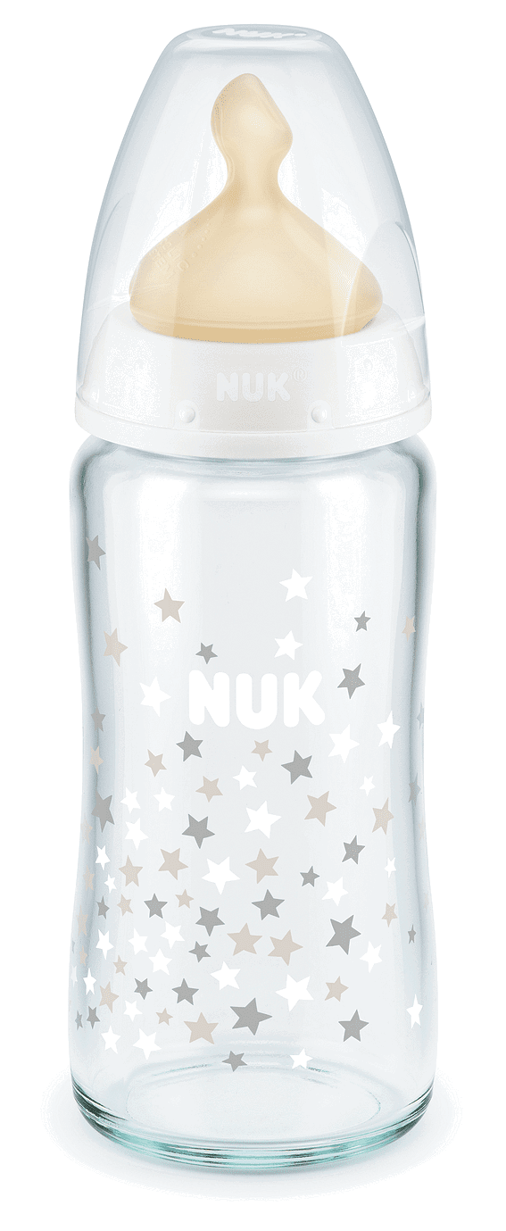 Nuk First Choice Стъклено Шише Temperature Control 240Мл. С Каучуков Биберон За Хранене 0-6Мес. - Бял --- BebeMama