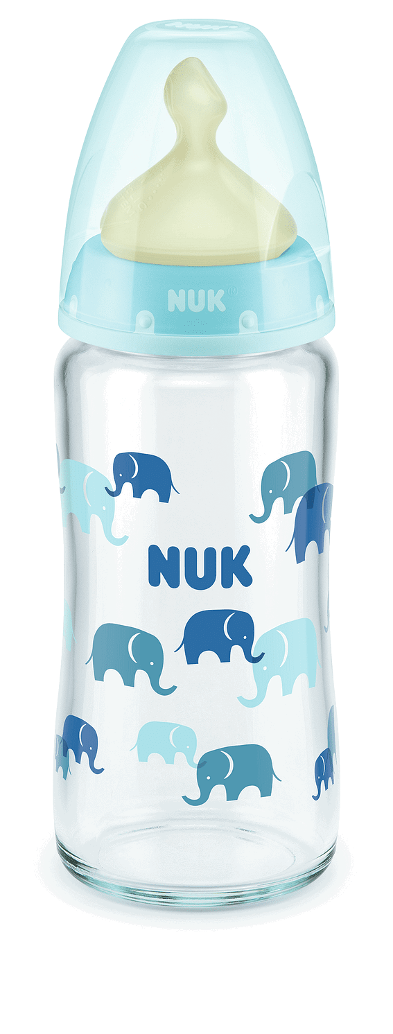 Nuk First Choice Стъклено Шише Temperature Control 240Мл. С Каучуков Биберон За Хранене 0-6Мес. - Син --- BebeMama