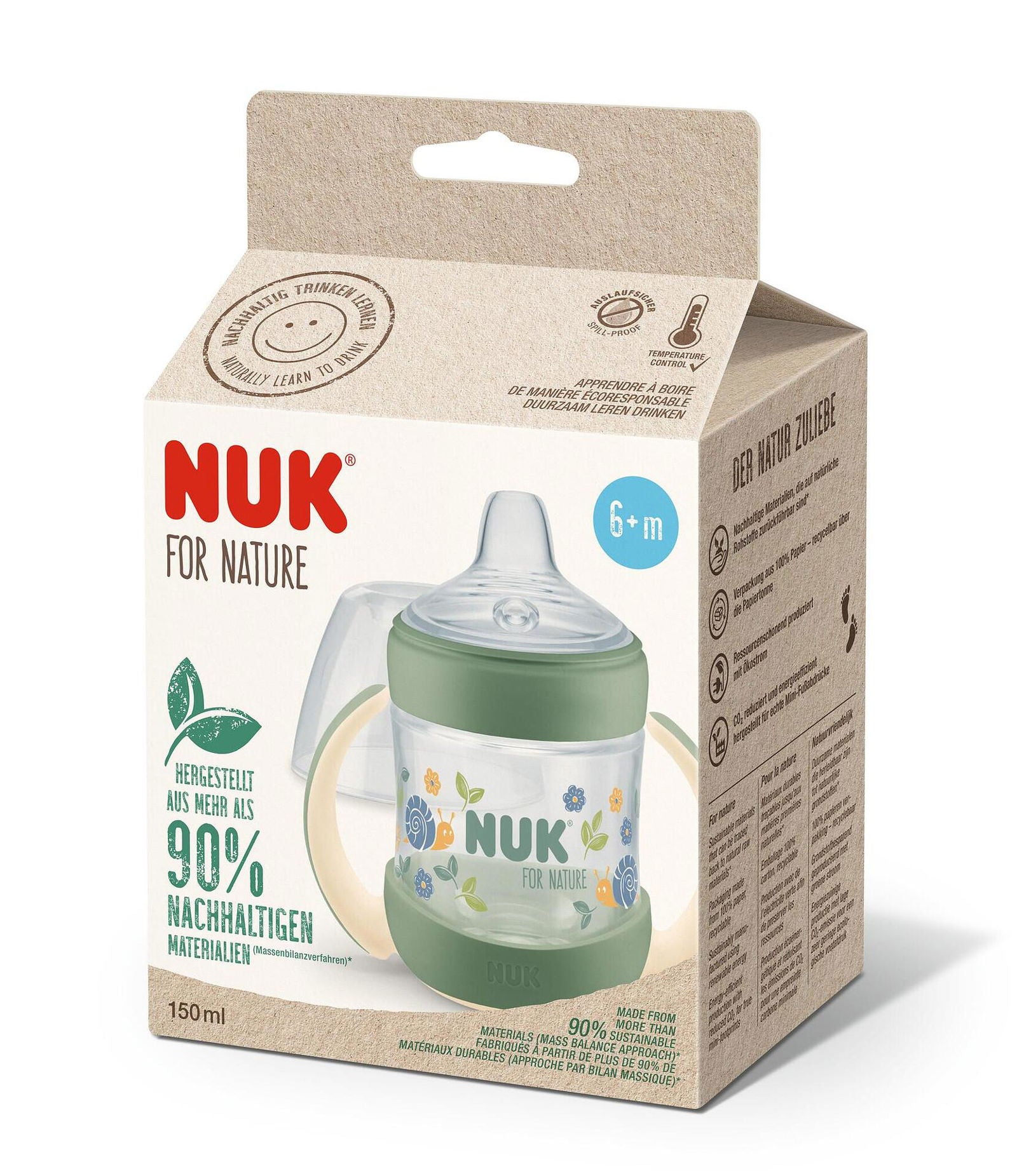 Nuk For Nature Шише За Сок Рр Temperature Control 150Мл. Със Силиконов Накрайник 6+Мес. Зелено --- BebeMama