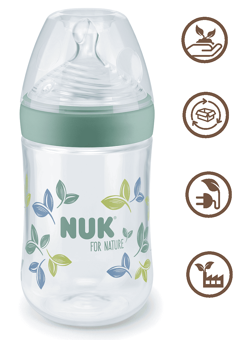 Nuk For Nature Шише Рр Temperature Control 260Мл. Със Силиконов Биберон М - Зелен --- BebeMama