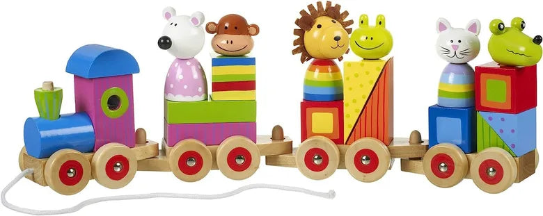 Puzzle și sortator tren mare din lemn - Animale