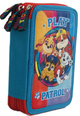 Geantă de toaletă Patrula Cățelușilor 21 x 14 x 7 cu 3 fermoare cu 3 compartimente cu spații pentru 42 de pixuri și creioane, 3 spații pentru o linie, o ascuțitoare și o radieră etc.