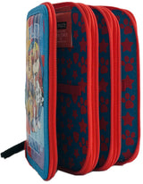 Geantă de toaletă Patrula Cățelușilor 21 x 14 x 7 cu 3 fermoare cu 3 compartimente cu spații pentru 42 de pixuri și creioane, 3 spații pentru o linie, o ascuțitoare și o radieră etc.