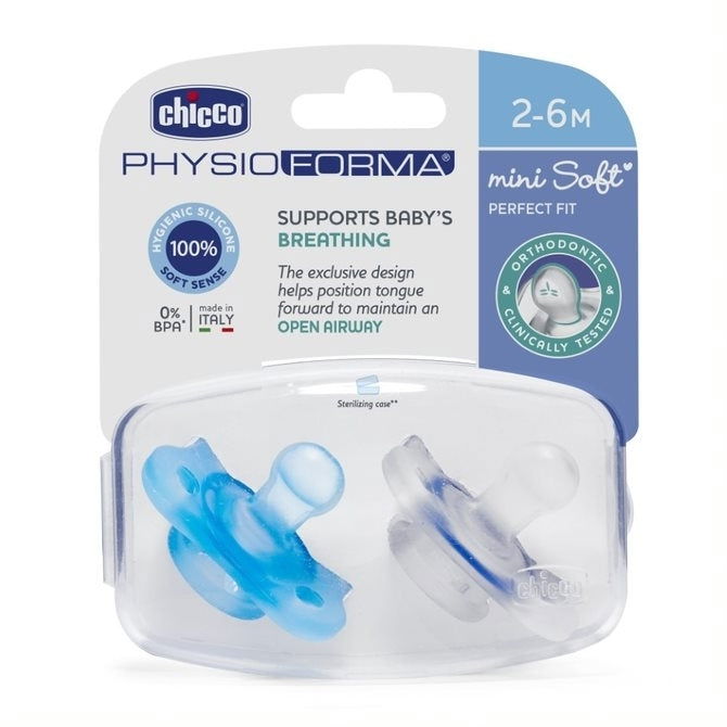 Physioforma Мини Силиконов Биберон 2-6M 2 Бр. Момче --- BebeMama