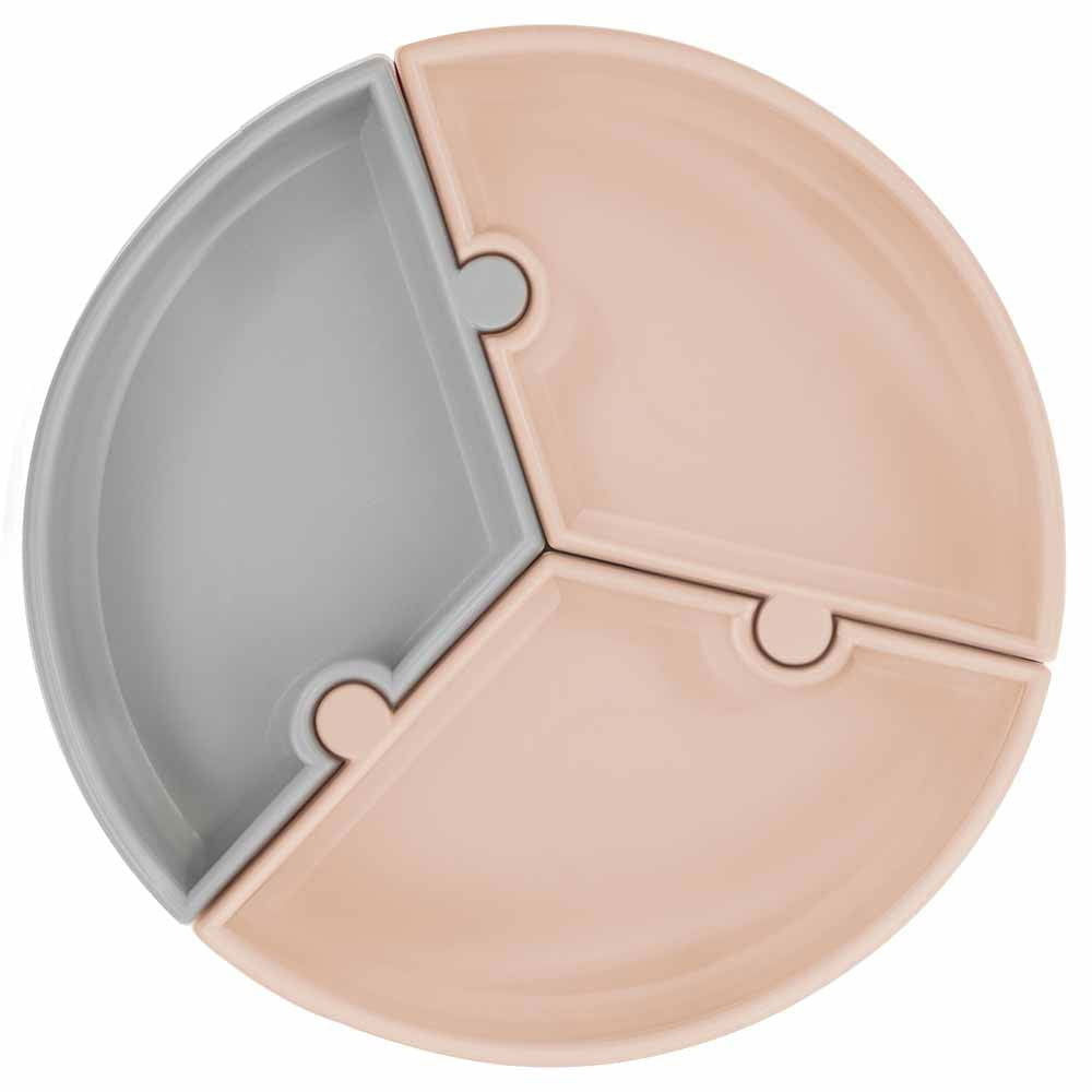 Minikoioi Puzzle Силиконова Чиния С Вакуум - 3 Части - Beige/Powder Grey --- BebeMama