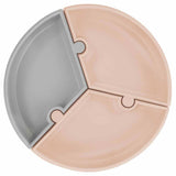 Minikoioi Puzzle Силиконова Чиния С Вакуум - 3 Части - Beige/Powder Grey --- BebeMama