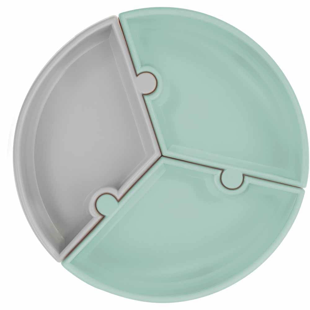 Minikoioi Puzzle Силиконова Чиния С Вакуум - 3 Части - River Зелен/Powder Grey --- BebeMama